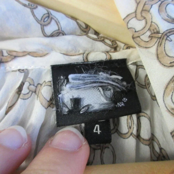 D&G Womens Chain Link Blouse 4 White Nautical Drape Top Tie Neck Smocked 70 - Picture 3 of 13